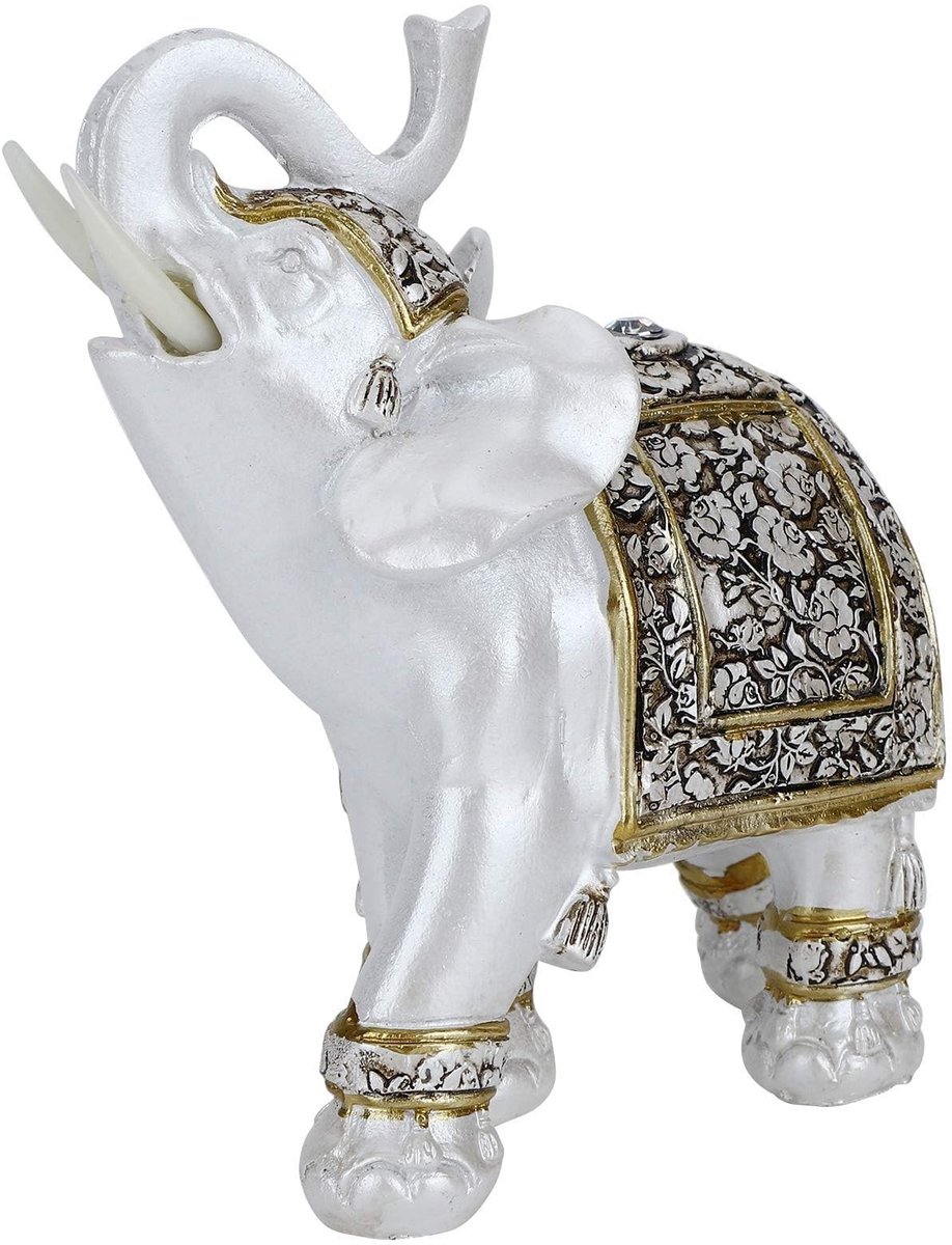 Allecto - Feng Shui Olifant Standbeeld - Gelukkige Olifant - Perfect voor Huisdecoratie - Witte Olifant - Ornament voor Kantoor en Cadeau - 14x5x6 cm