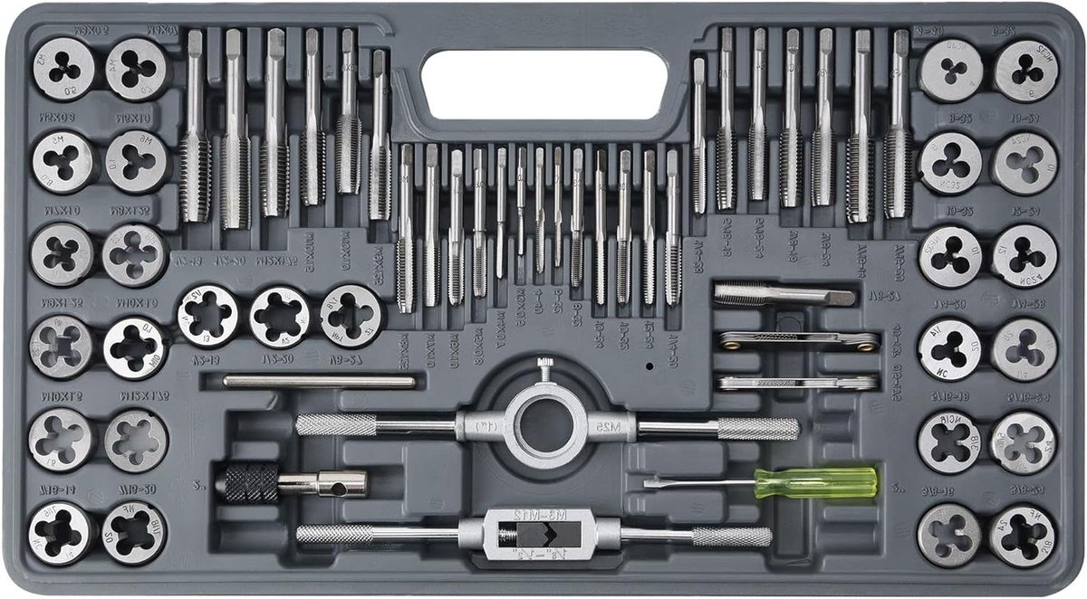 Tap en Matrijs Set - Schroefdraad Snijset - Schroefdraad Repareren - 60 Delige Set - Metrisch en Standaard - Zilver