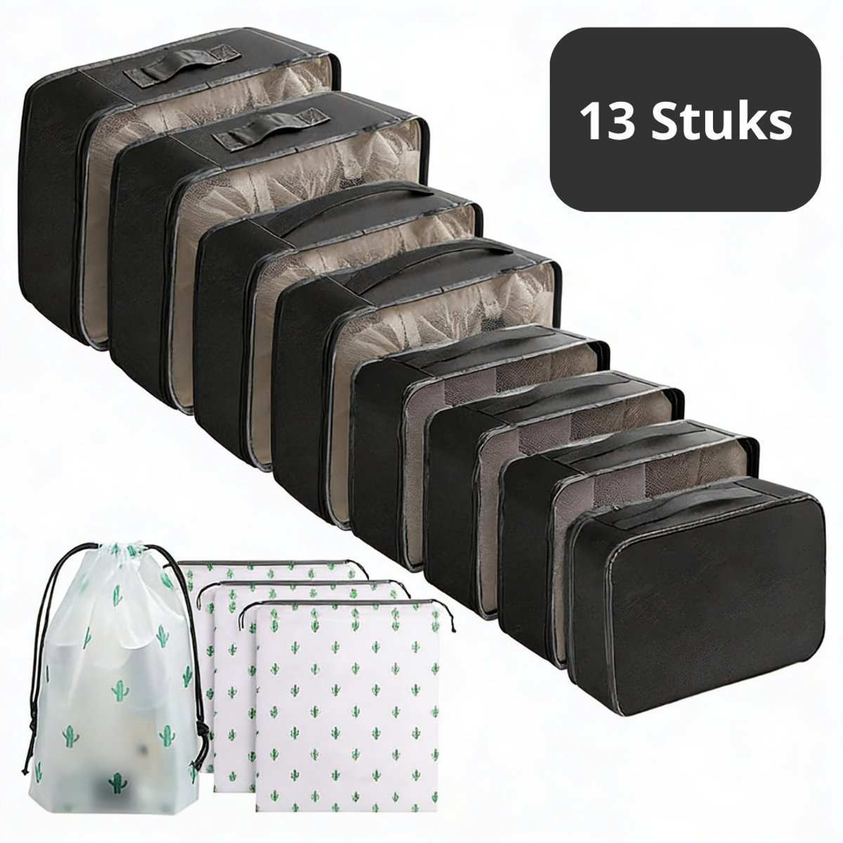 Kofferorganizer Set 13-Delig Ruimtebesparend en Overzichtelijk Inpakken – Bagage-Organizer Voor Kleding, Schoenen en Cosmetica – Reis Organizer Lichtgewicht en Waterdicht Ontwerp | Multifunctionele Packing Cubes Voor Efficiënt Reizen