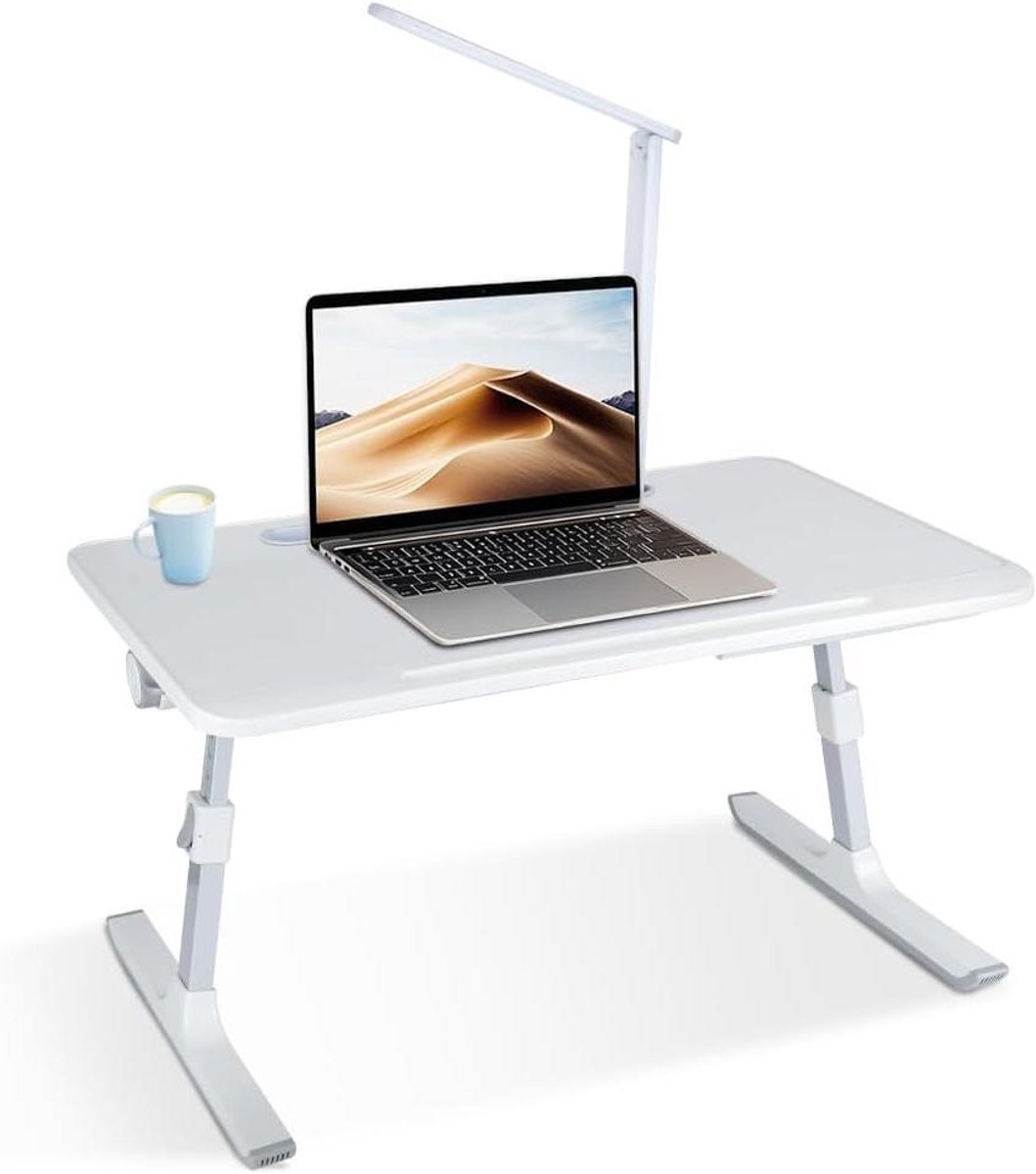 Laptoptafel Bamboe - Bedtafel Dienblad - Thuiswerken - Verstelbaar Kantelbaar - 60 x 40 cm - Wit