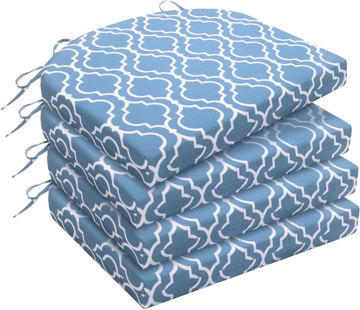 Hockerkussen - Stoelkussen Buiten - Buiten Zitten - Waterdicht Polyester - 43 x 40 cm - Blauw Geometrisch