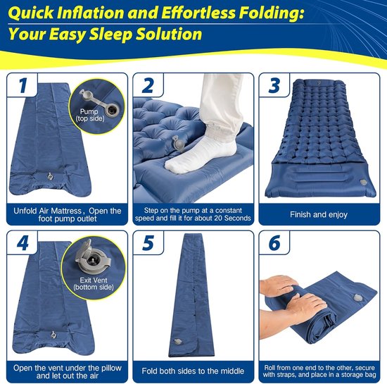 Ultralichte Opblaasbare Campingmat met Geïntegreerde Voetpomp - Comfortabel en Compact voor Kamperen van Merkloos — afbeelding 4