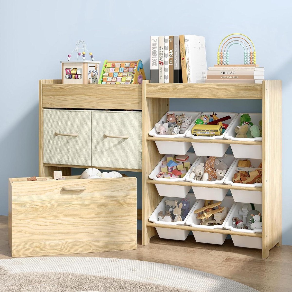 Speelgoed opbergorganizer - Speelgoedkist Kinderen - Kinderkamer Organiseren - Massief Dennen Hout - 1205 x 80 x 30 cm - Wit