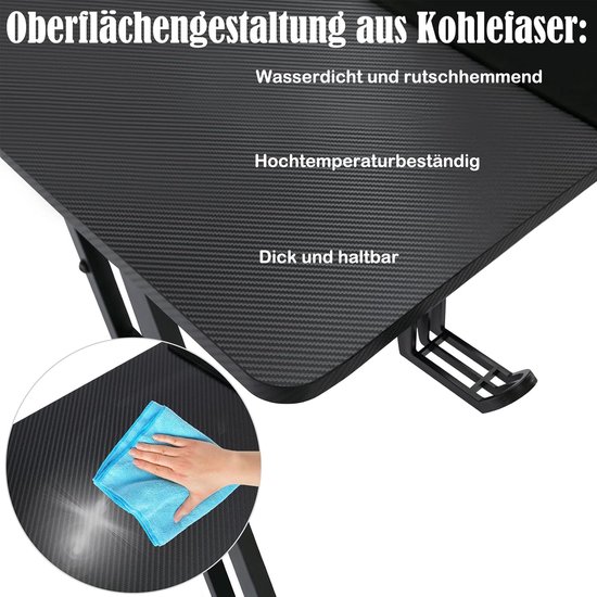 Gaming bureau - Speeltafel computerbureau - Gaming setup optimaliseren - Met RGB LED verlichting - 140 x 60 cm - Zwart — afbeelding 2