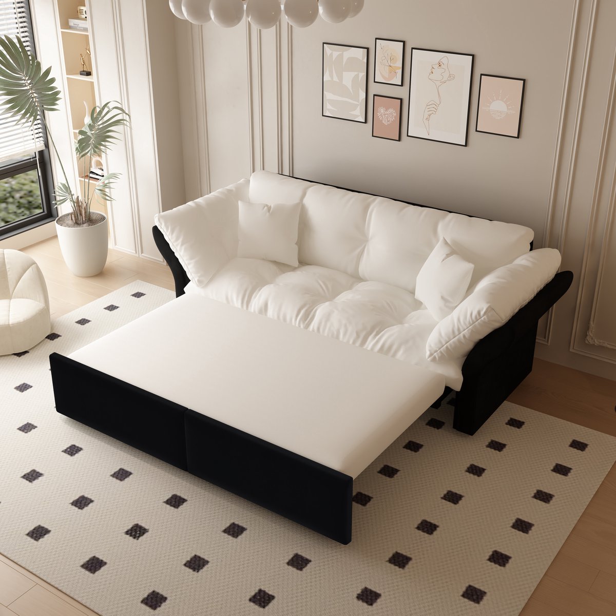 MODFU - 3-In-1 Slaapbank - Uitschuifbaar En Omvormbaar - Modern - Voor Woonkamer Of Slaapkamer - Velours - Beige - 190 Cm