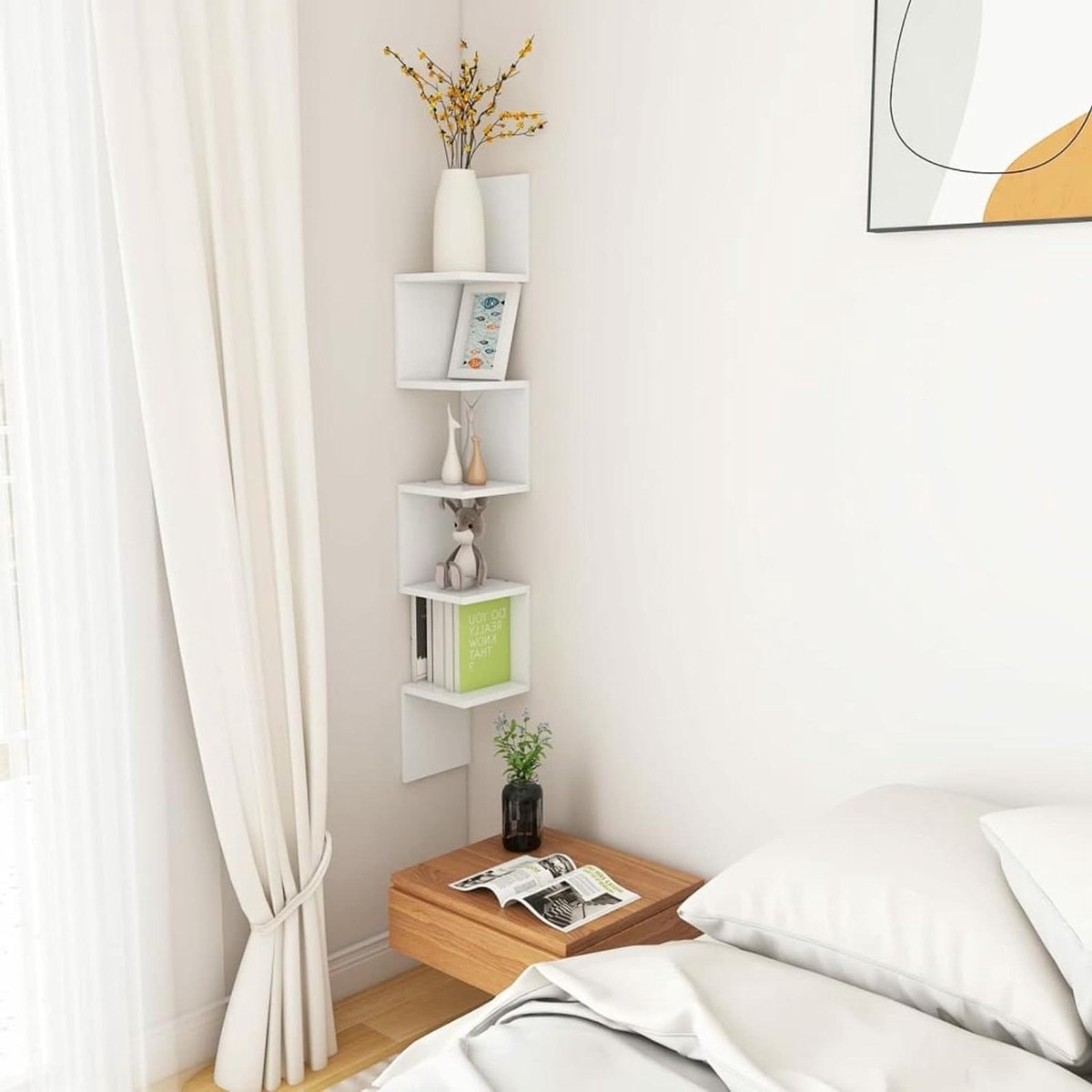 Wit hoekrek - Wandrek S-vorm - Ruimte Benutten - Modern Design - 20x20x127.5 cm - Wit