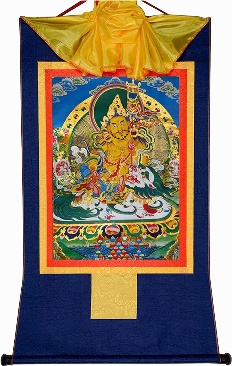 Tibetaanse Thangka Kunst - Boeddhistische Muurschildering - Meditatie Decoratie - Zijde Brokaat Rand - 62 x 48 cm - Vaisravana
