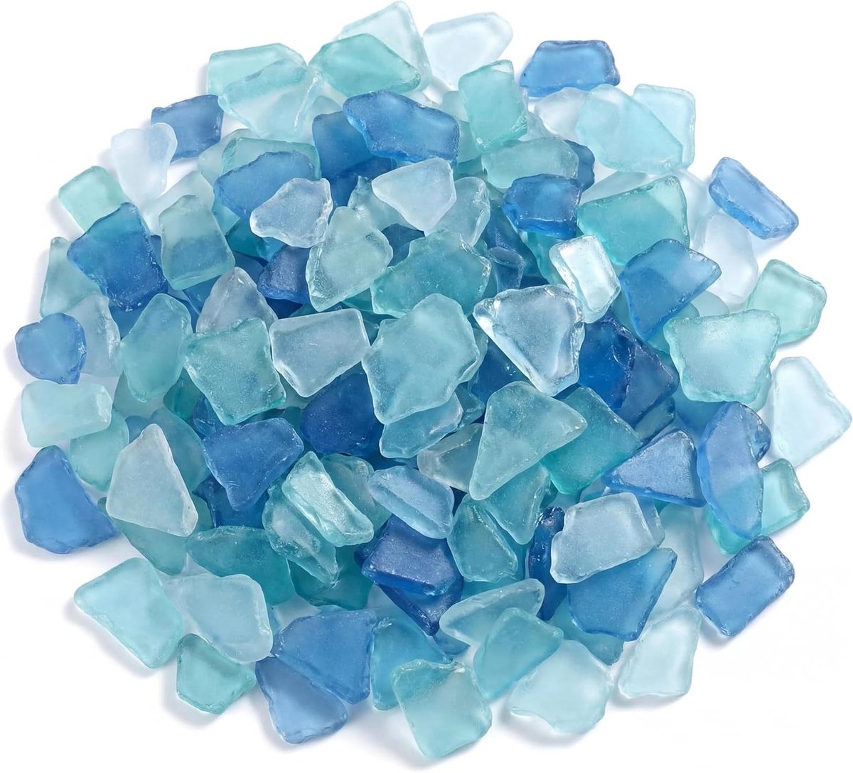 Zeeglas Stukken - Glas Decoratie - Huis Decoreren - Matte Afwerking - 11 oz - Blauw Aqua Wit