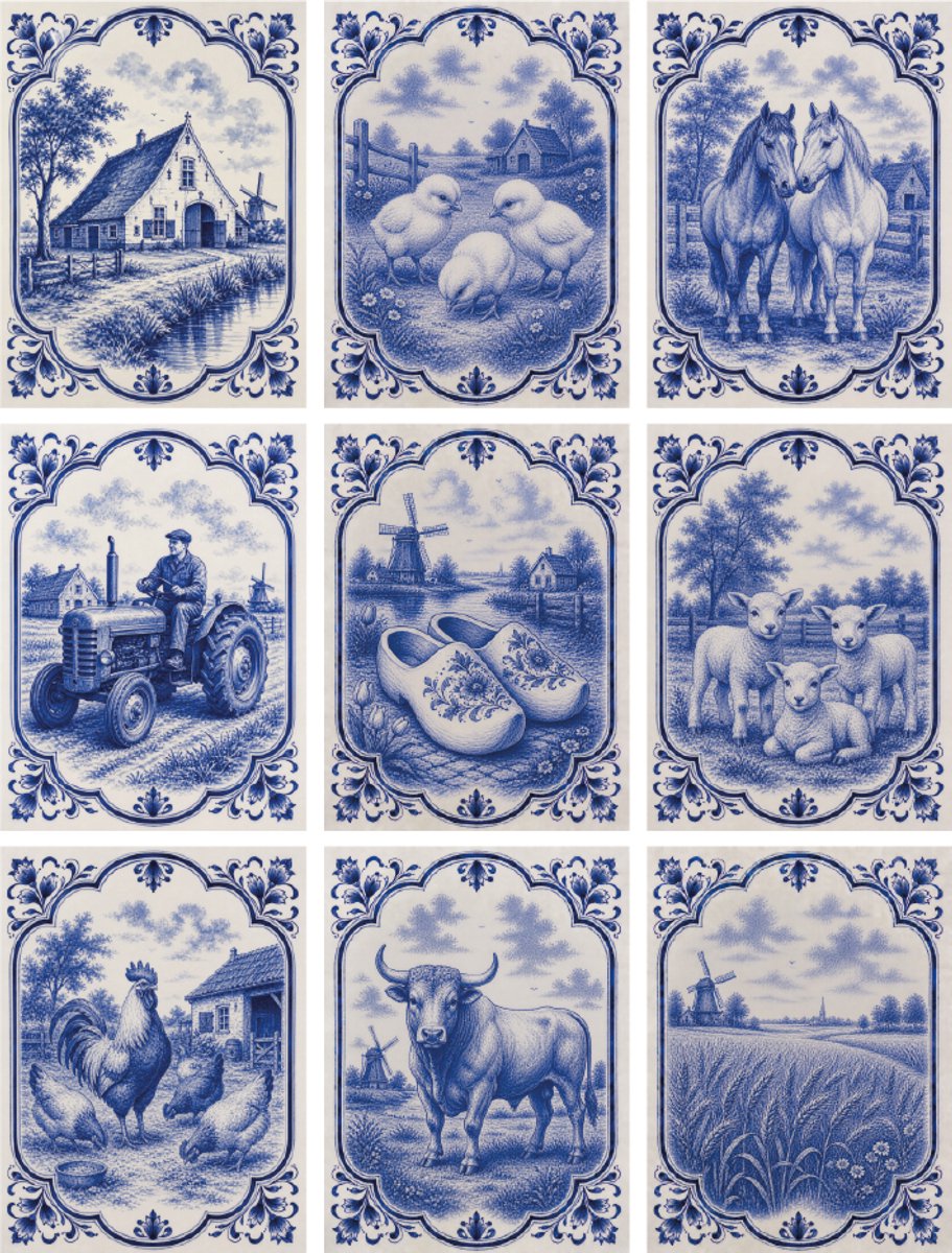 Tegelstickers Delfts Blauw boerderij 1 - 15cm (b) x 20cm (h) - backsplash - peel and stick - plakfolie - voor badkamer, keuken of toilet - zelfklevend