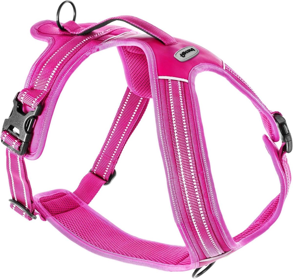 Hondenharnas - Tuigje Hond - Veilig Wandelen - Reflecterende Strepen - Omtrek 60-72 cm - Fuchsia