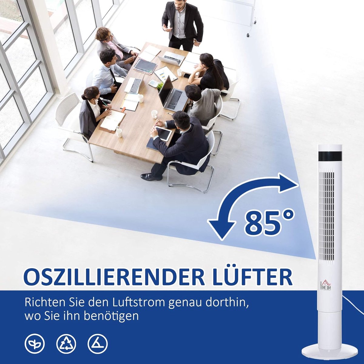 Torenventilator - Kolomventilator Statiefventilator - Ruimte Koelen - 85 Graden Oscillatie - 110 cm Hoog - Wit – foto 2