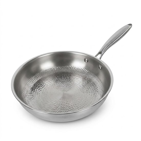 Aravé® Titanium Koekenpan Gehamerd - 28 Ø - PFAS Vrij - RVS Bakpan met 3-Laags Titanium Kookoppervlak - Alle Warmtebronnen