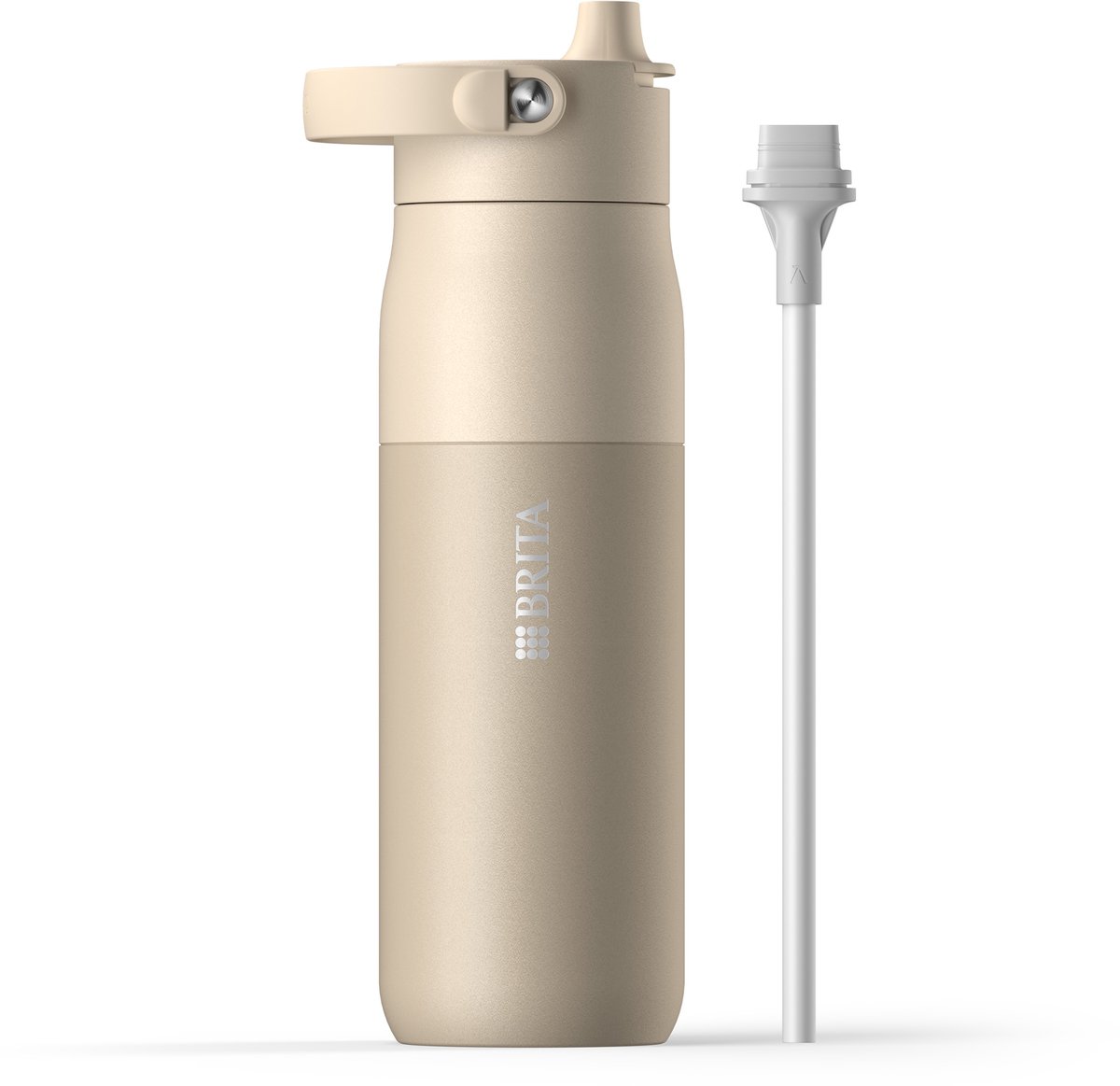 BRITA LARQ Essential drinkfles met rietje - Beige - 680ml - RVS waterfles, dubbelwandige isolatiefles (24 uur koud), met afneembaar soft-touch handvat, vaatwasmachinebestendig
