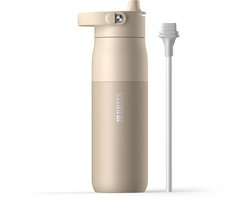 BRITA LARQ Essential drinkfles met rietje - Beige - 680ml - RVS waterfles, dubbelwandige isolatiefles (24 uur koud), met afneembaar soft-touch handvat, vaatwasmachinebestendig