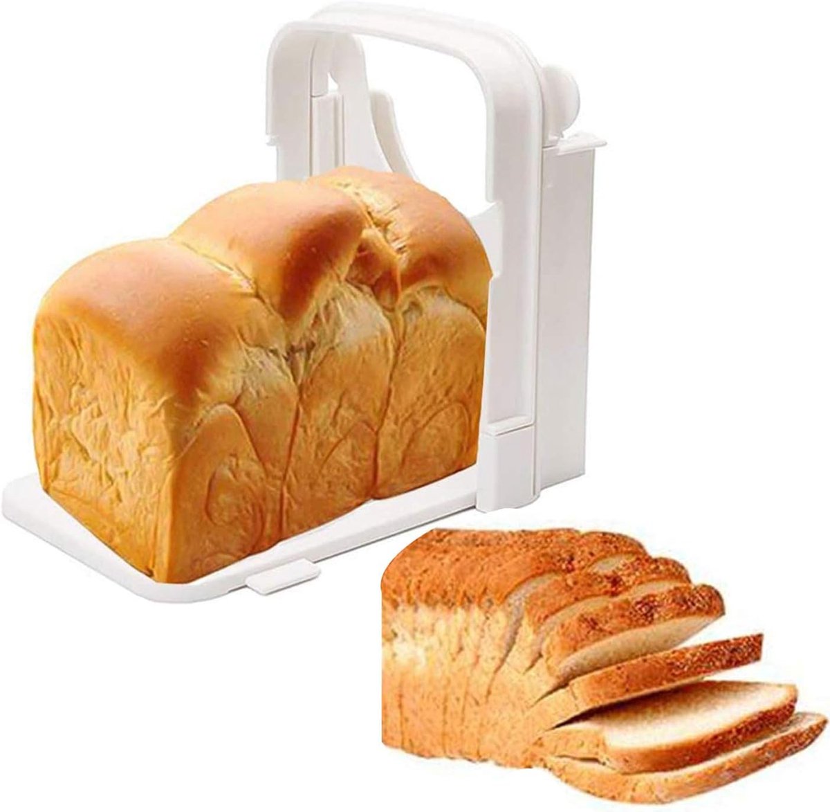 Broodsnijder - 1 stuk - Toastsnijder - Verstelbaar - Snijgeleider voor toast - 5 selecteerbare snijdiktes - Opvouwbaar - Brood- en toastsnijder, bagel- en broodsnijder - Wit