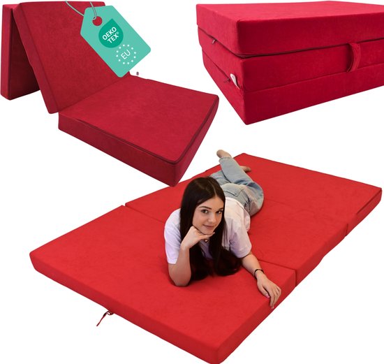 Slaapmat 2 Persoons 200 x 120 x 10 cm - Opvouwbaar Campingmatras met Draagtas - Dikke Ligmat voor Camping, Tent en Logeren, rood van Merkloos — afbeelding 3