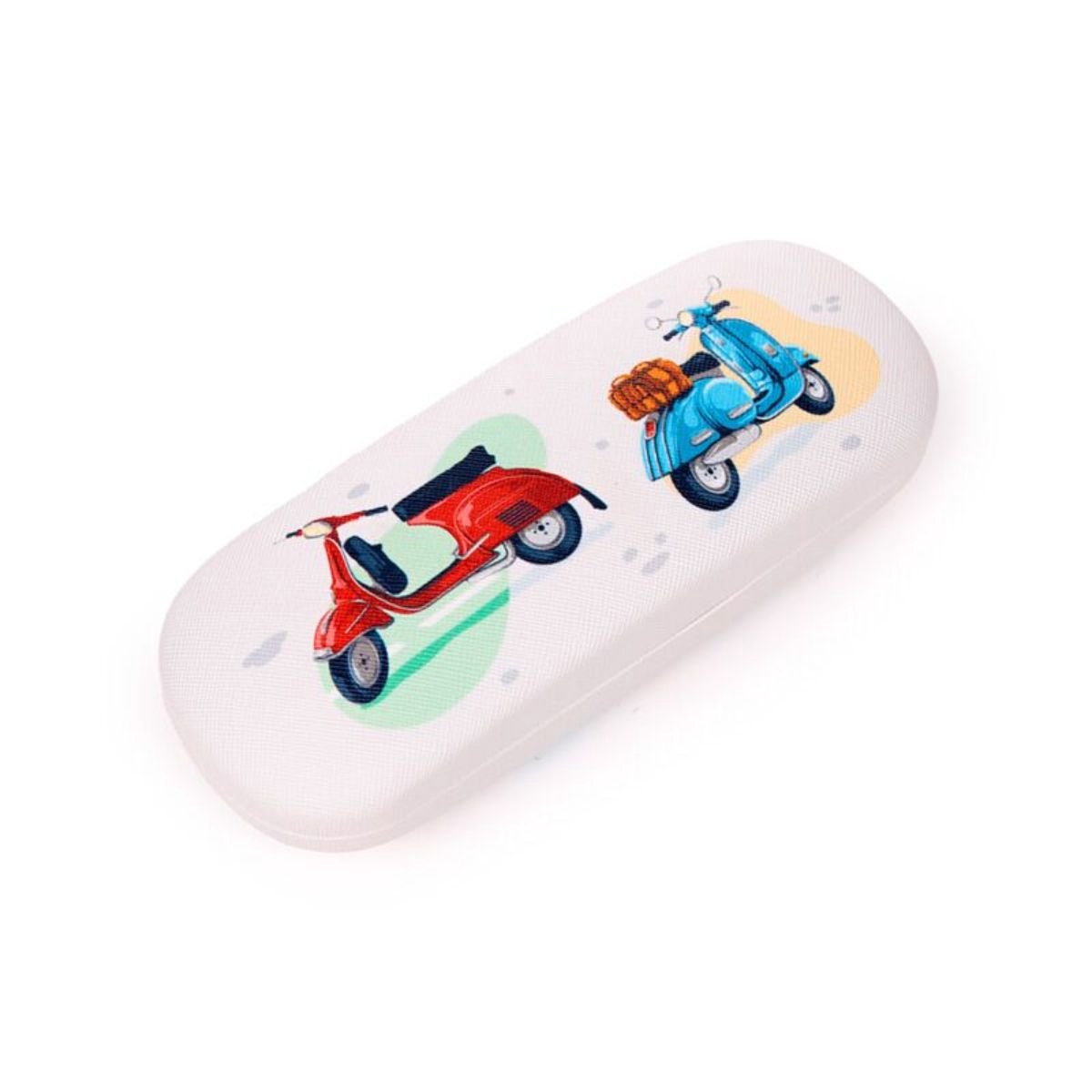 Brillenkoker rode en blauwe scooter - Pukator