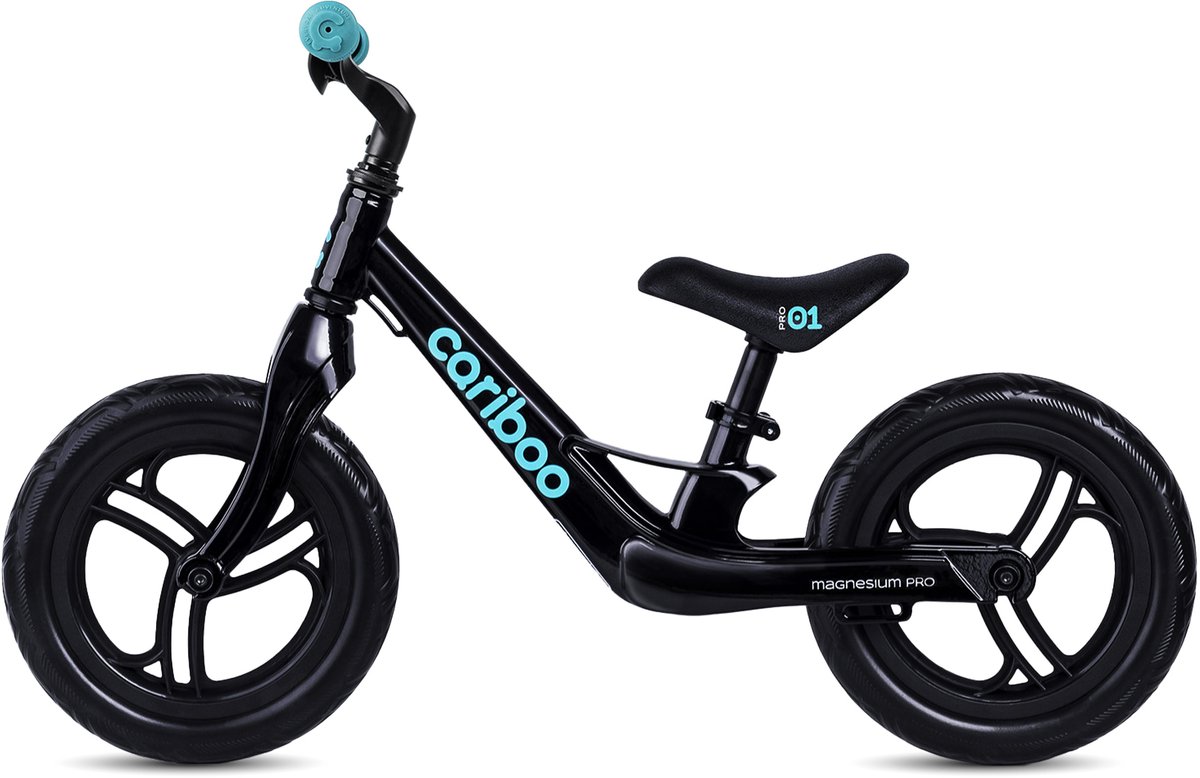 Cariboo Magnesium Pro - Loopfiets - Vanaf 2 jaar - voor Jongens en Meisjes - 12 inch - Zwart - Anti-lek EVA Banden - Verstelbaar Stuur en Zadel