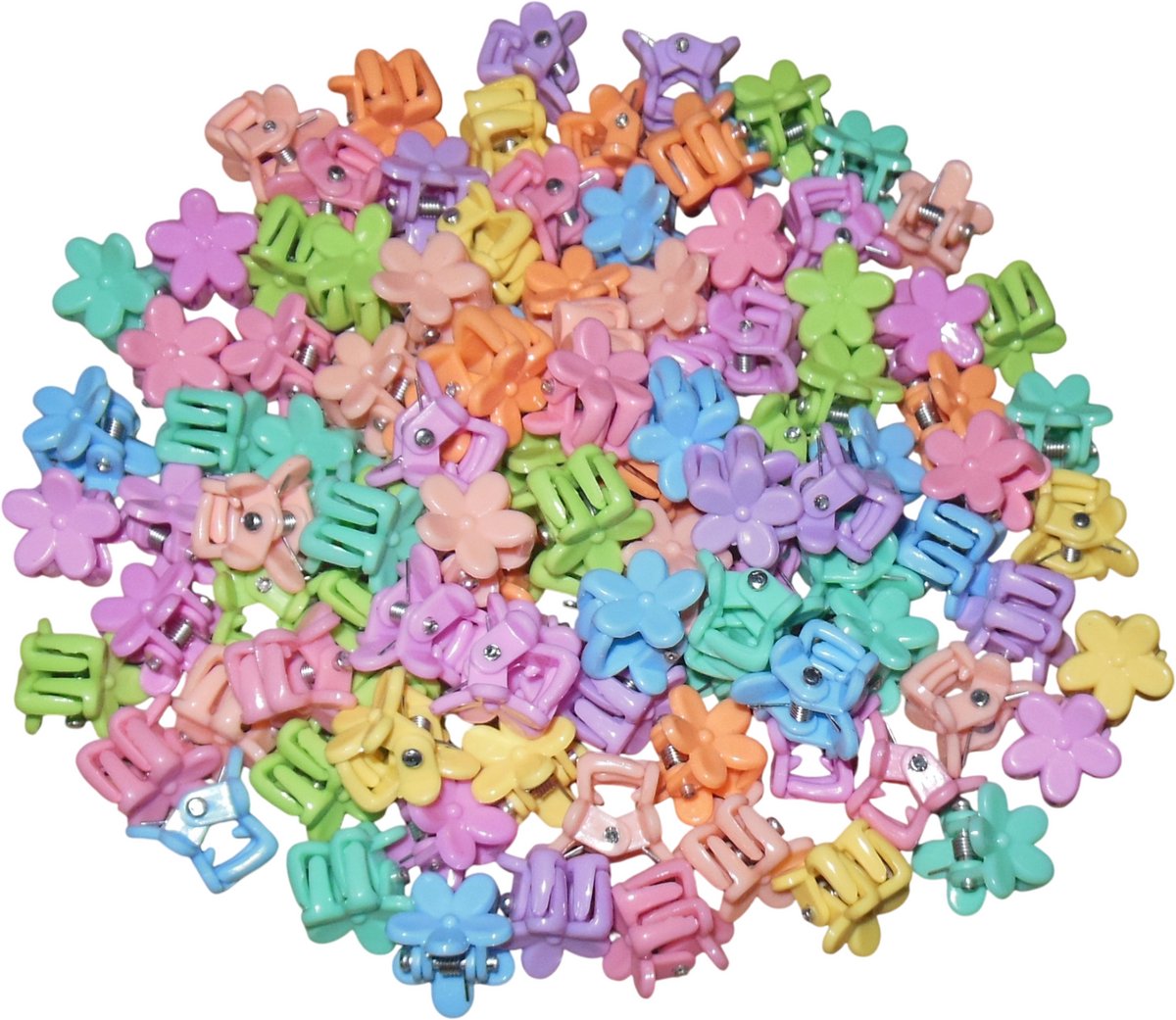 Haarklemmetjes mini bloemetjes lichte kleuren set van 35 stuks.