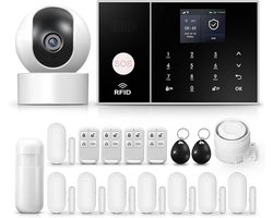 Alarmsysteem Draadloos Wifi & GSM Complete Beveiliging voor Huis en Gezin - Beveiligingssysteem Met Sirene Bewegingssensoren en Deurcontacten Slimme App Bediening | Incl. Afstandsbediening RFID Tags en Camera