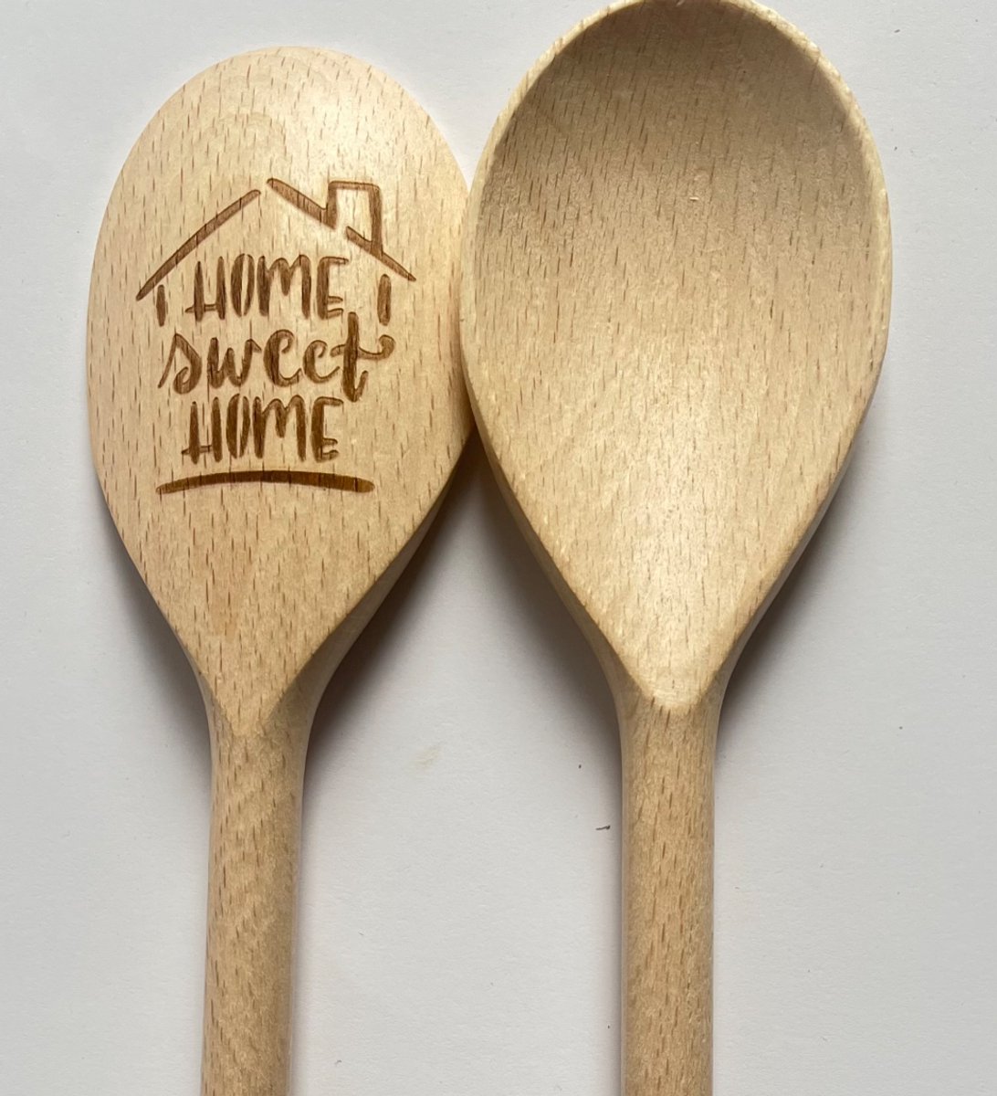 Houten kooklepel met gravure -home sweet home