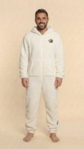 Heren Knuffle Fleece Onesie® | Warme onesie huispak jumpsuit voor mannen | Superzacht & comfortabel | Premium kwaliteit | Duurzaam & CO₂-neutraal geproduceerd in Portugal | Créme Wit maat S