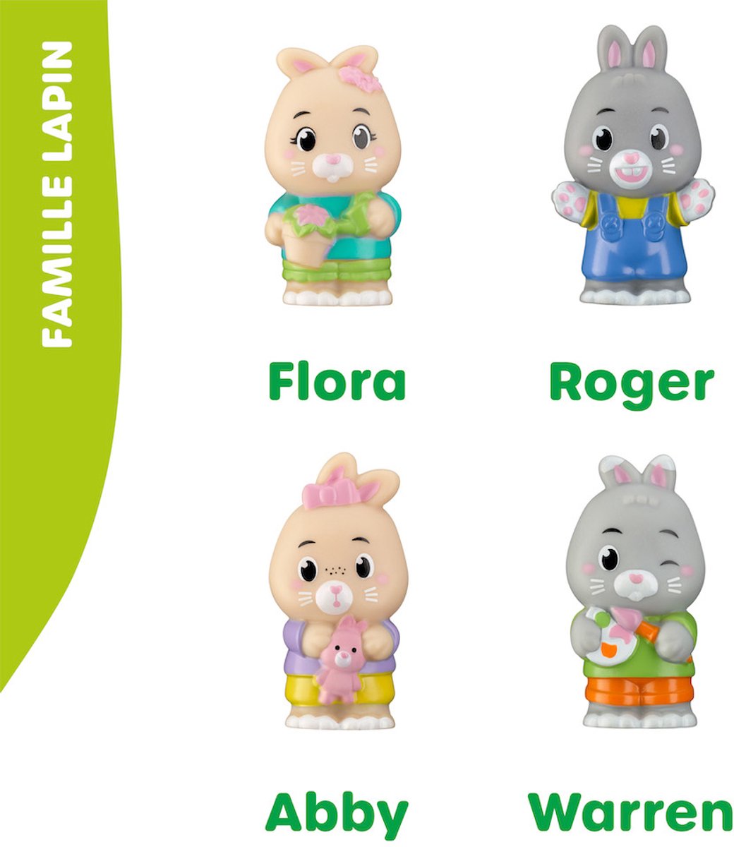 Klorofil speelset familie "Konijn" | Speelfiguren set - Poppetjes familie - Kinder Speelgoed - Flora, Warren, Abby en Roger - Vanaf 18 maanden - 4-Delig