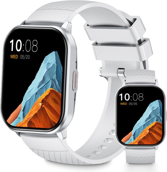 Smartwatch - Belfunctie - Sporthorloge voor dames - Waterdicht voor dagelijks gebruik - Met bloedzuurstofmeting, hartslagmeting, slaapkwaliteitsmonitoring, stappenteller en muziekbediening - Compatibel met Android- en iOS-systemen - Zilver