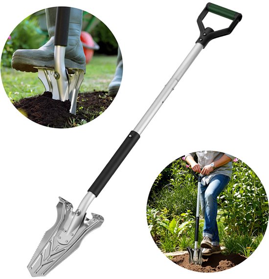 Multifunctionele inklapbare tuinschep 120 cm zilver-zwart met D-handvat voor graven en wortels snijden — afbeelding 2