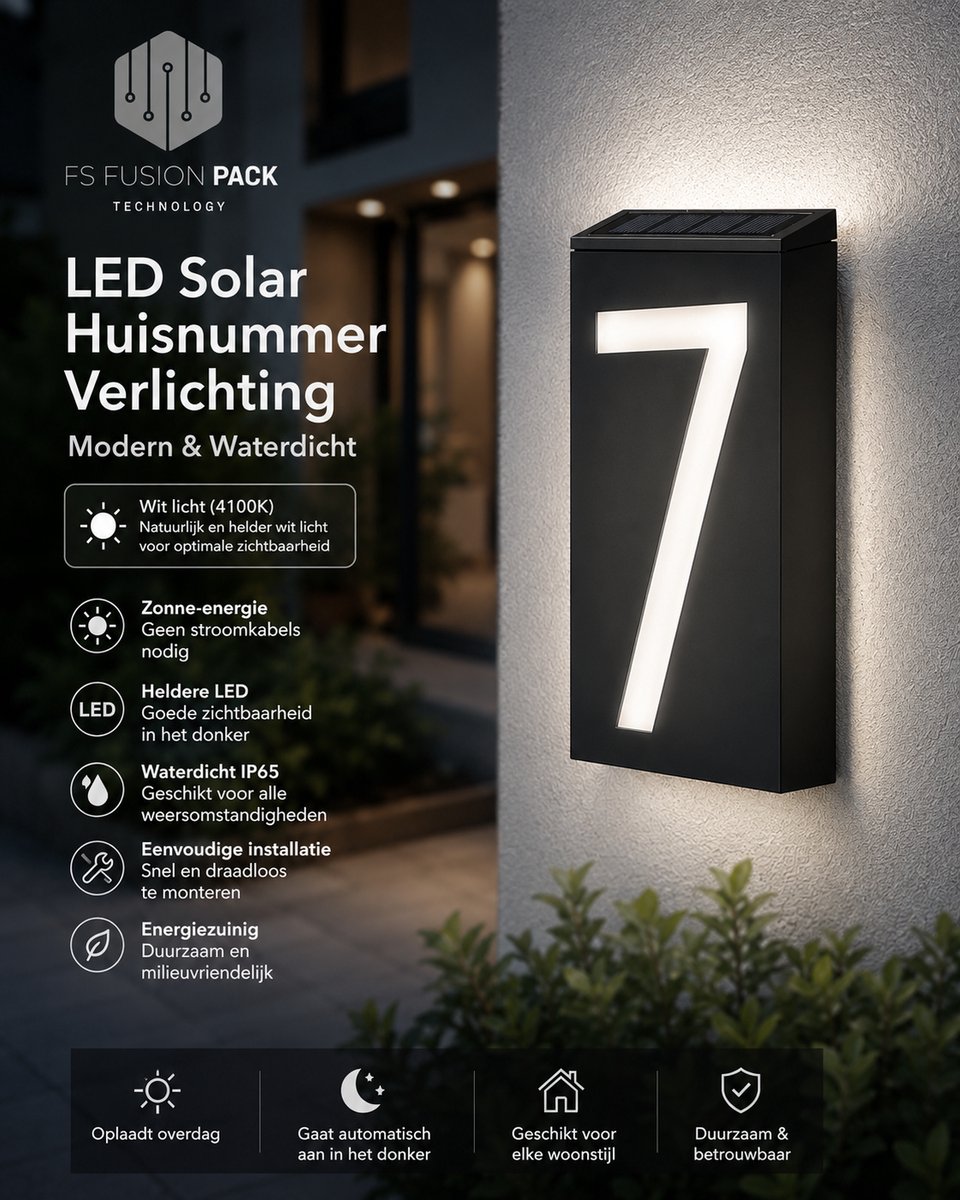 LED Solar Huisnummer Verlichting – Modern & Waterdicht –Digitale Lamp-Cijfers-Led-2026- Buitenlamp op Zonne-Energie – Decoratieve Tuin- en Gevelverlichting Huisnummer bord – Digitale Lamp-Cijfers-Led-2026
