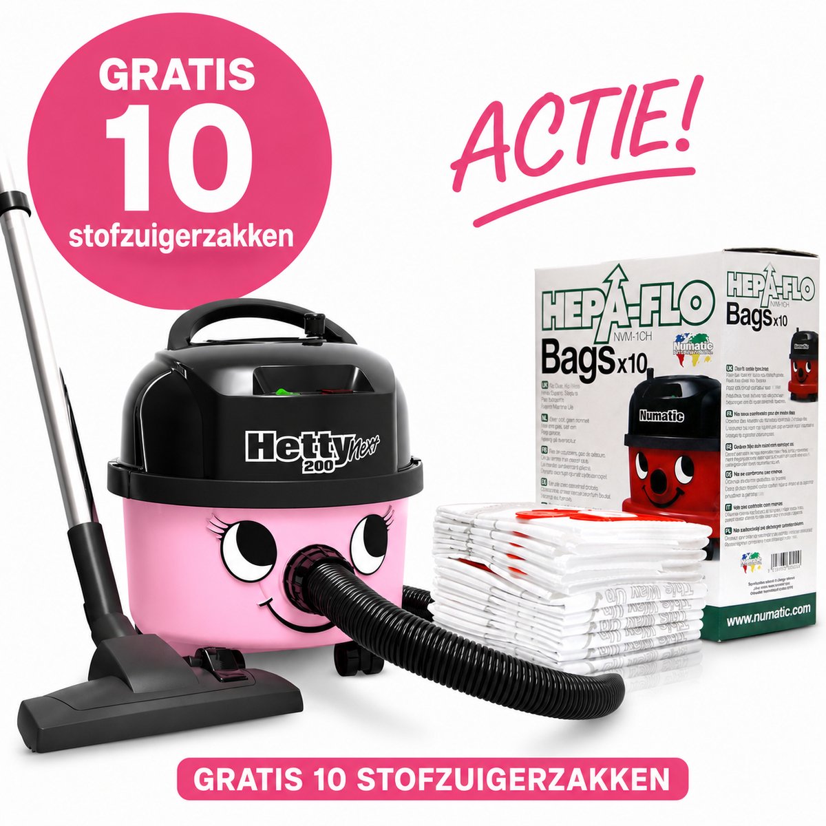 Numatic Henry Next HVN200-11 - Stofzuiger met zak - Roze + 10 zakken