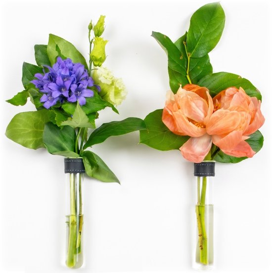 TWILG - Magnetische Muurvaasjes - 2 Stuks - Stek vaasjes - Glas - Zwart leer - Stekjes...