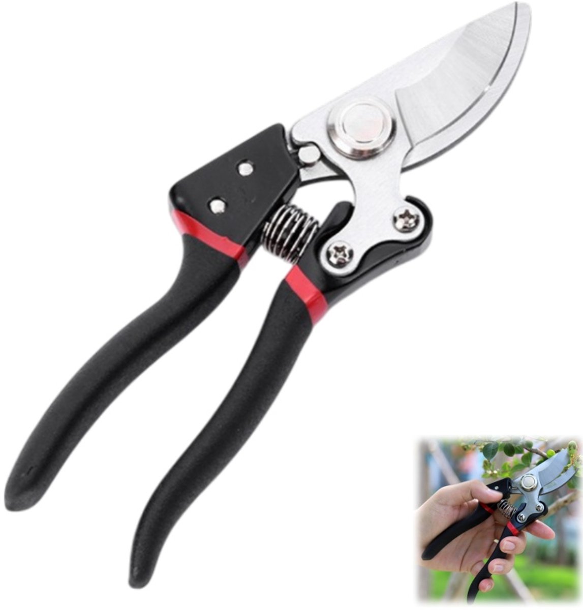 Tuinschaar - fruitscharen - snoeischaar - arbeidsbesparende schaar - tuingereedschap - tuinaccessoires - geschikt voor bloembedden - tuinieren - takken snoeien - zwart - 21 cm