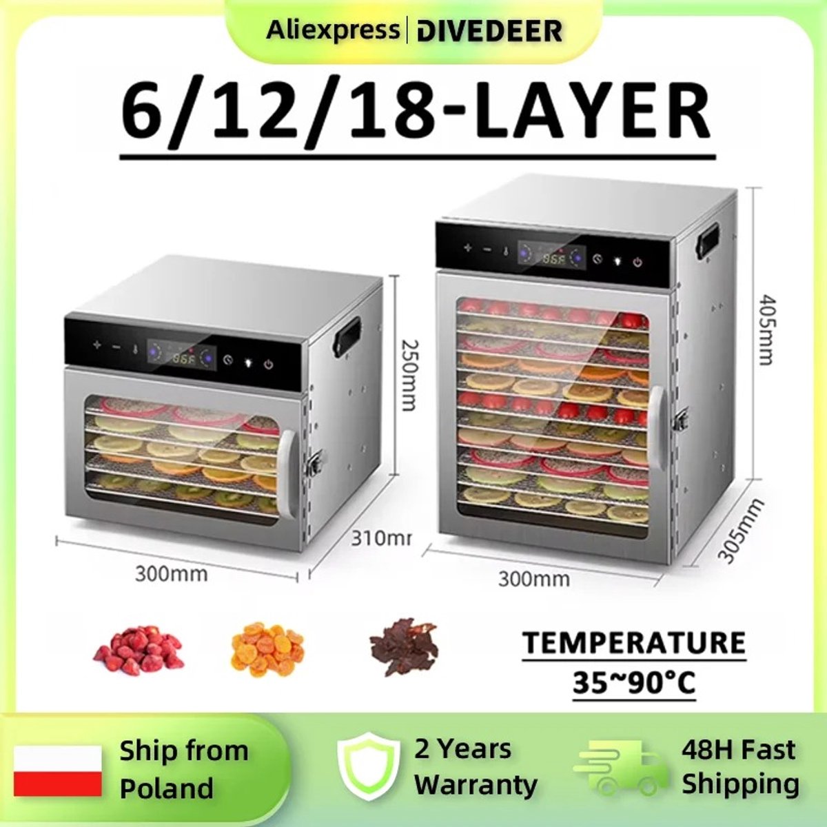 Droogoven - uJOY - 6-laags ontwerp - Gezond drogen - Gelijkmatige warmteverdeling - Energiezuinig ontwerp - Roestvrijstalen trays