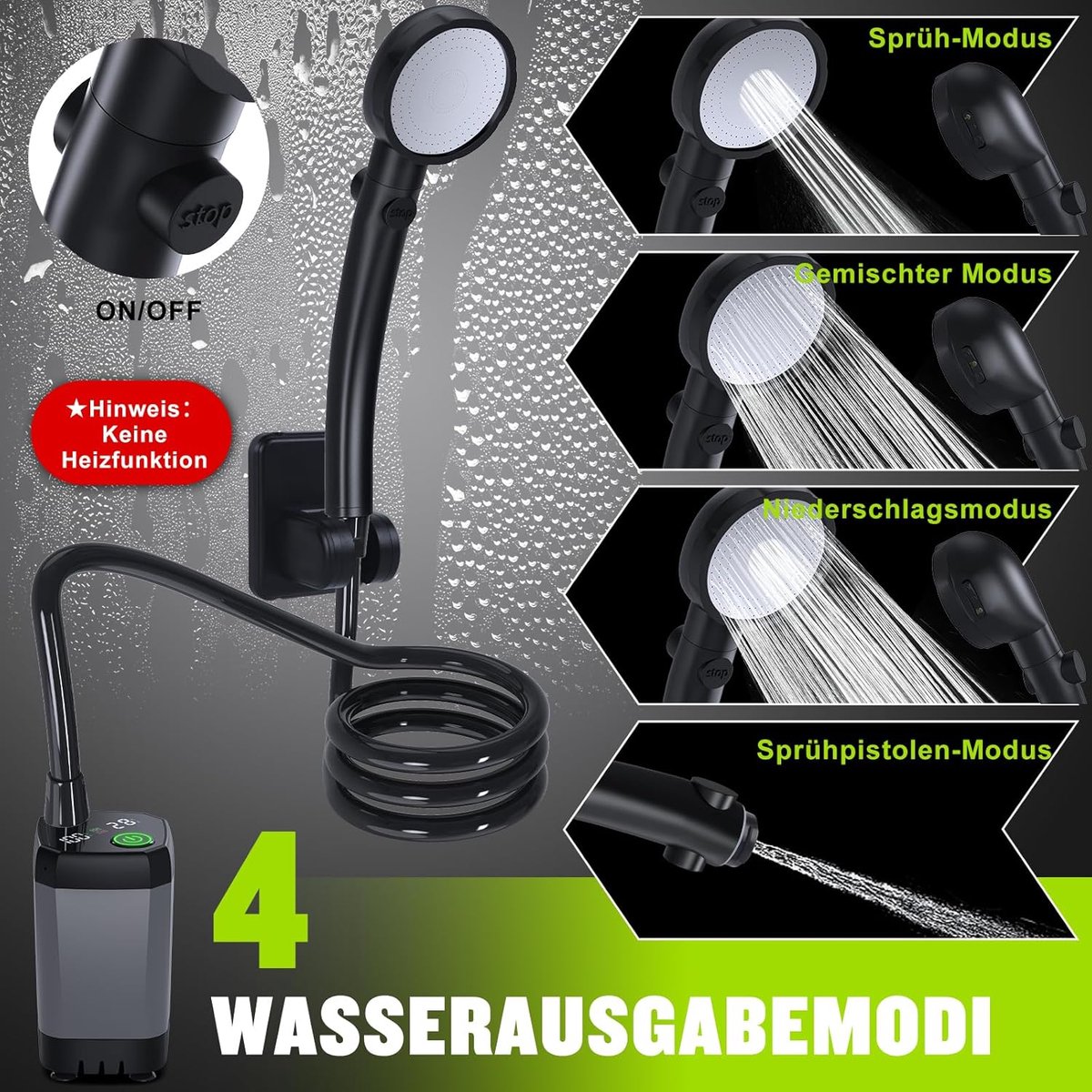Camping Douche - Buitendouche - Met Temperatuurweergave - Buitendouche Oplaadbaar - Outdoor set - Tuindouche - Draagbare Douche - Mobiele Douche - Voor tuin, autowassen, strand, reizen en huisdieren - Grijs thumbnail 2