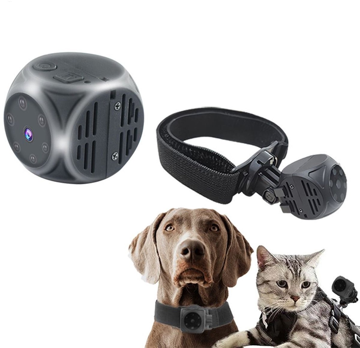 Ulisem - Camera voor huisdieren - 1080P HD - 180 MAh batterij - 75 minuten opname - 140° groothoek - met magneet en band - geschikt voor halsband - klein en draagbaar