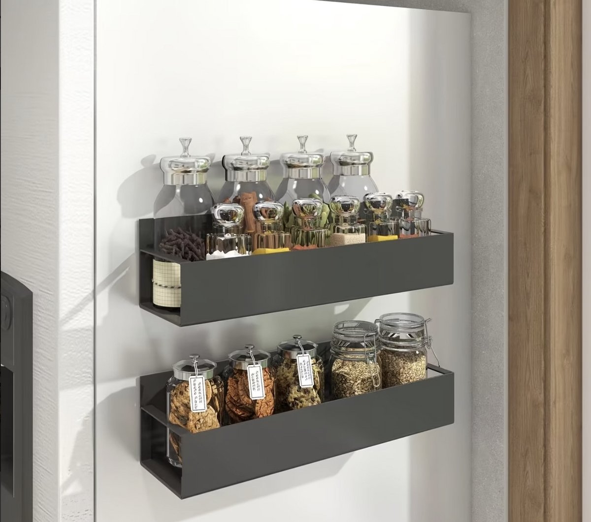 Magnetisch Kruidenrek voor Koelkast – Set van 2 – Zwart Metaal – Magnetische Keuken Organizer Zonder Boren – Specerijenrek Ophangbaar – Ruimtebesparend