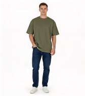 Stiffy Oversized Heren Shirt - Groen - Katoen - T-shirt - Lang - Zwaar