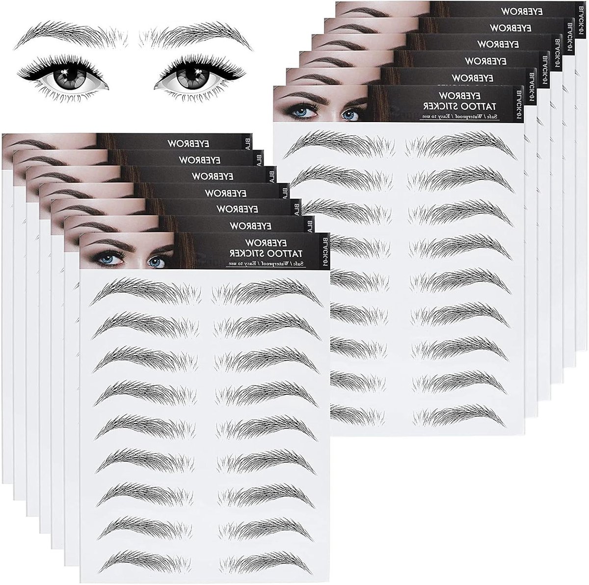 Wenkbrauwstickers - Haarachtige tatoeages - Make-up aanbrengen - Waterdicht en duurzaam - 12 vellen - Zwart