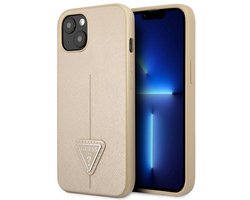 Guess Saffiano Triangle - iPhone 14 Plus Hoesje - Uniek Design - Beige Kleur