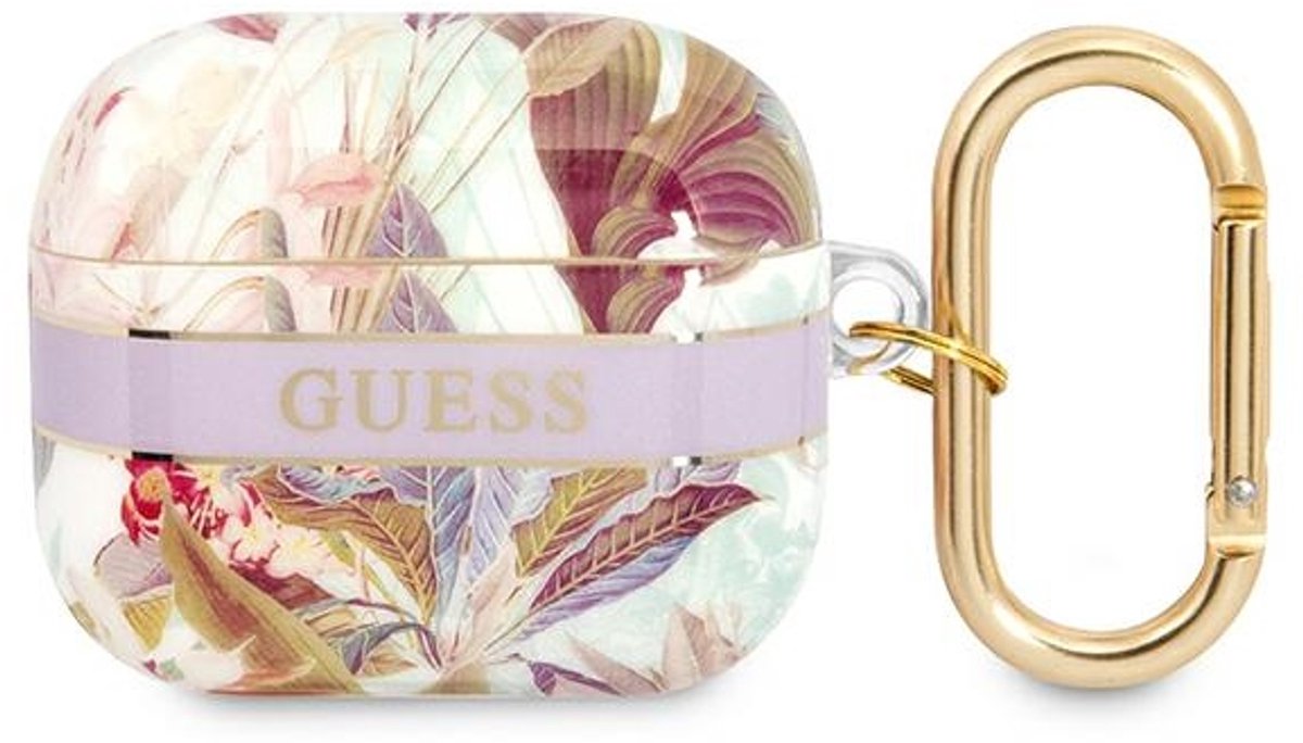 Guess TPU Flower Print Case voor Apple Airpods 3 - Paars