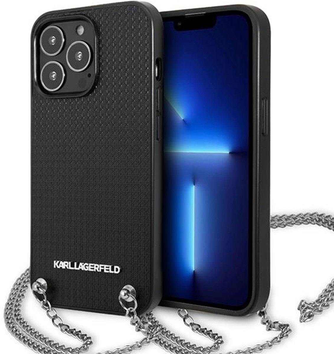 Karl Lagerfeld Textured Back Case met Chain - Geschikt voor Apple iPhone 13 Pro (6.1") - Zwart