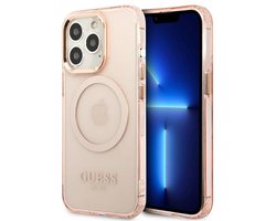 Guess Gold Outline Translucent Serie - iPhone 13 Pro Max Hoesje - Rood - MagSafe Compatibel - Luxe Design