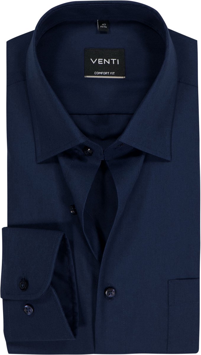 VENTI CASA MODA comfort fit overhemd - structuur - donkerblauw - Strijkvrij - Boordmaat: 50