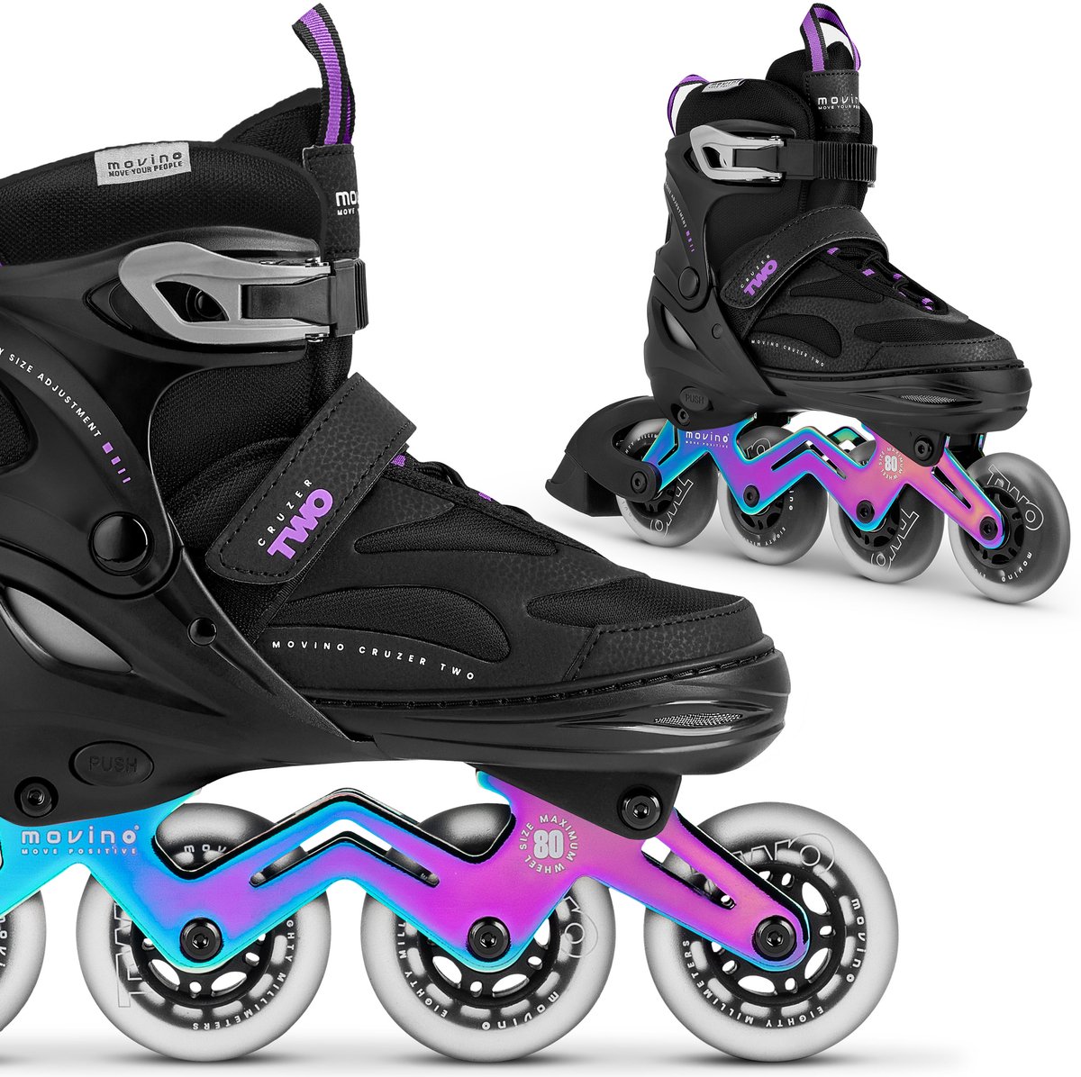Movino Cruzer Two M Inline Skates Skeelers Verstelbare Lagers ABEC-7 Draagkracht tot 100 kg Zwart