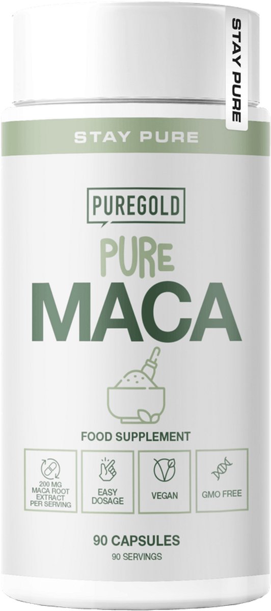 Pure Gold Maca – 90 Capsules – Maca Wortelextract 200 mg per Portie (10:1) – Vegan & GMO-vrij
