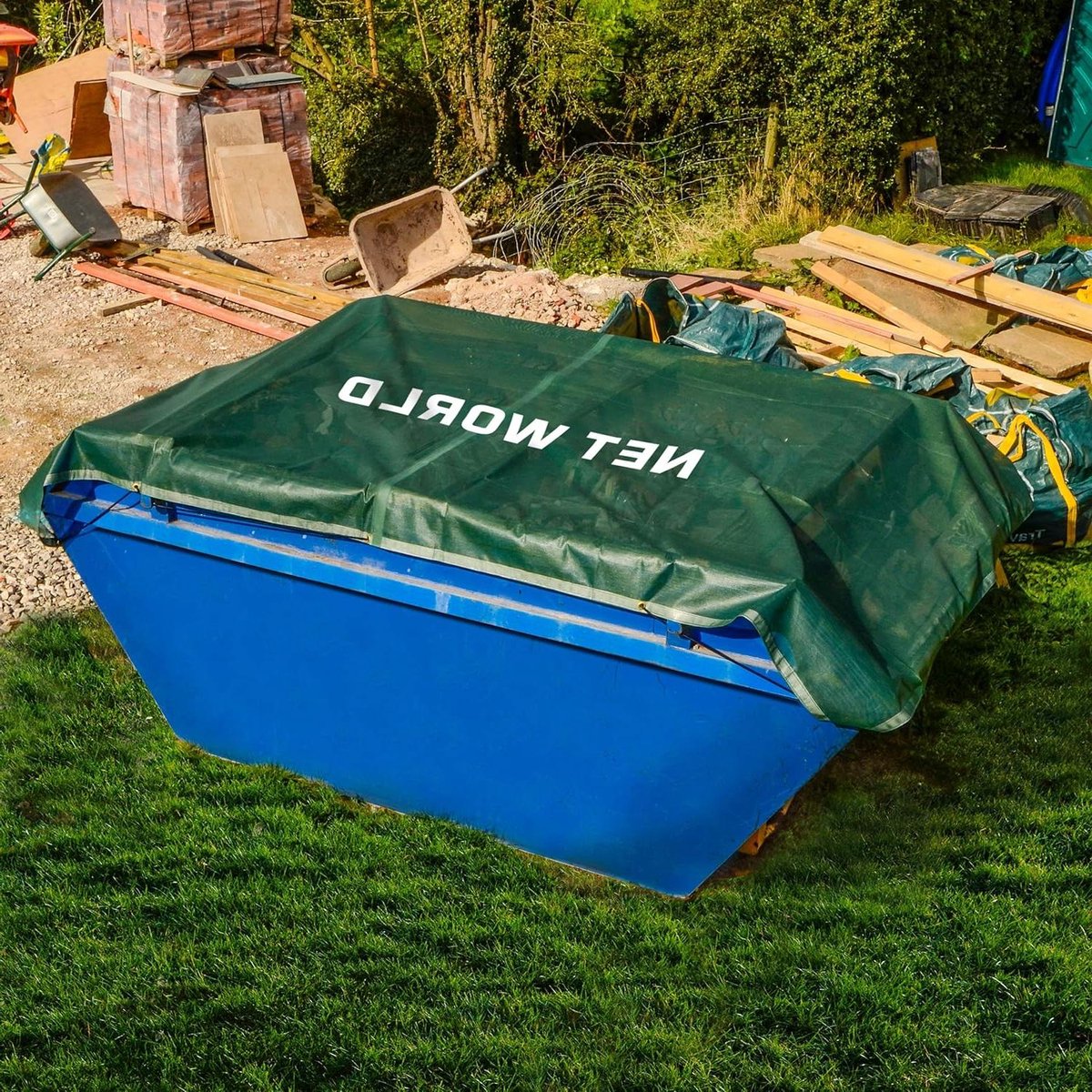 Heavy Duty Skip Netten - Afdeknetten Container - Afval Beveiligen - 300GSM Polyethyleen - 366 x 244 cm - Groen
