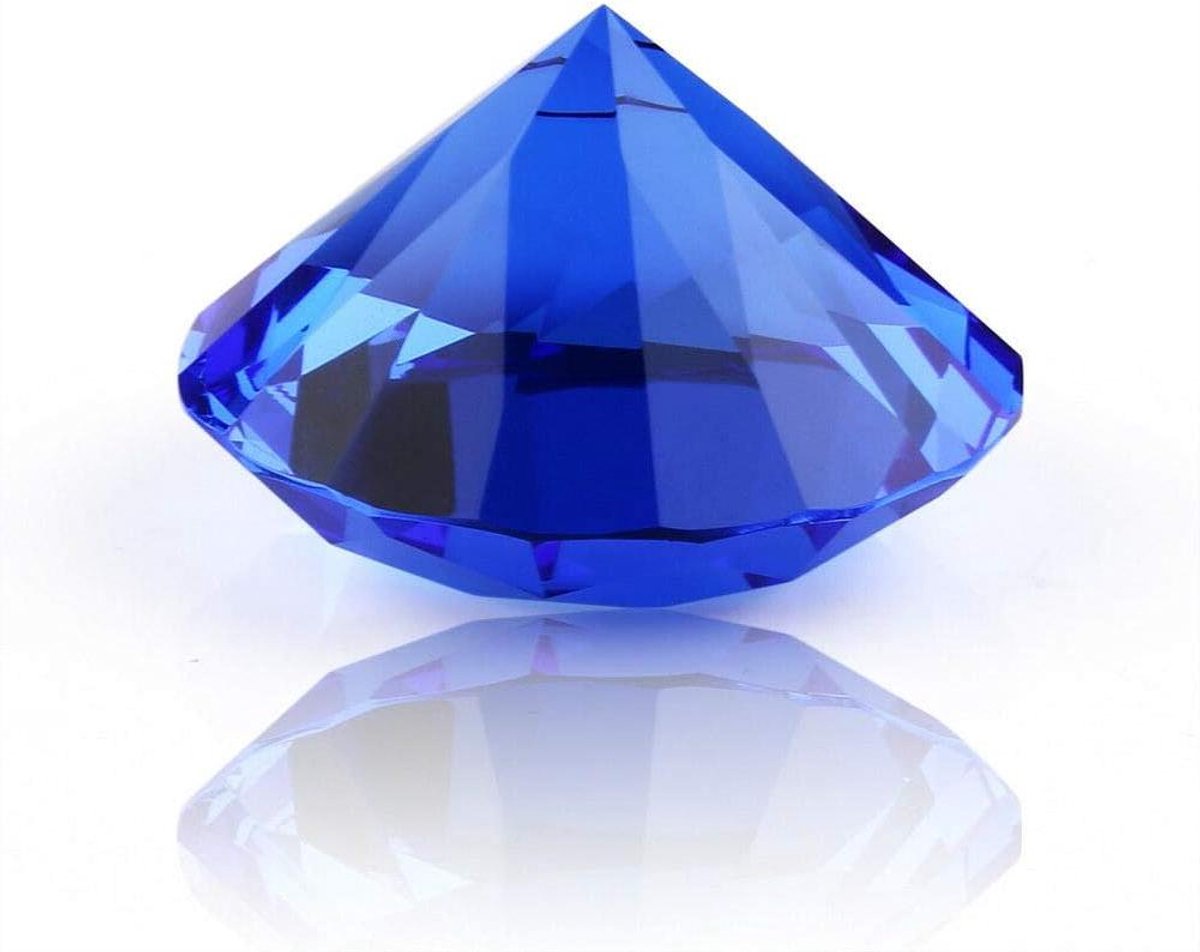 Kristallen Presse-papier - Diamant Decoratie - Bureau Decoratie - Handgeslepen Glas - 100 mm - Donkerblauw