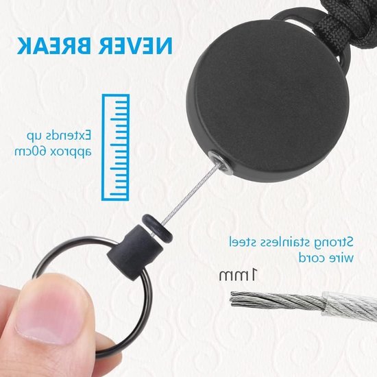 Retractable Badge Reel Set van 3 Stuks, Stevige Sleutelhanger met Carabiner en 60cm Uittrekbaar Staal voor ID Kaarthouder en Sleutels — afbeelding 3