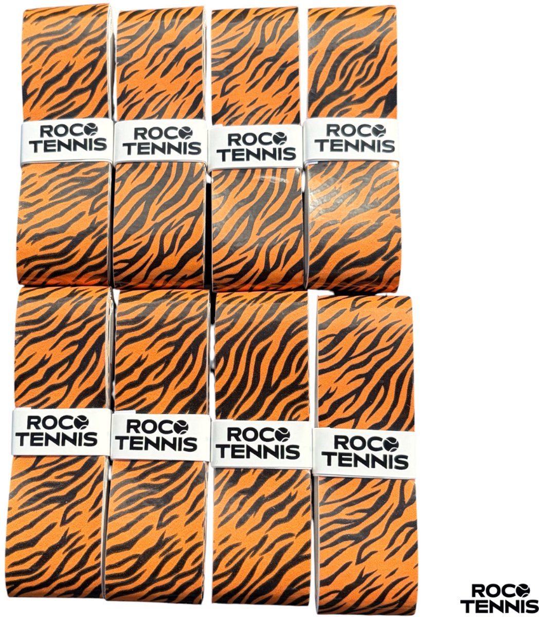 8 stuks | Roco Tennis Overgrips | Antislip | Dry | Zweetabsorberend | Uniek Patroon | Tennis | Padel | Badminton | Squash | Overgrip | Tennisgrips | Soft | Zacht | Tijgerprint